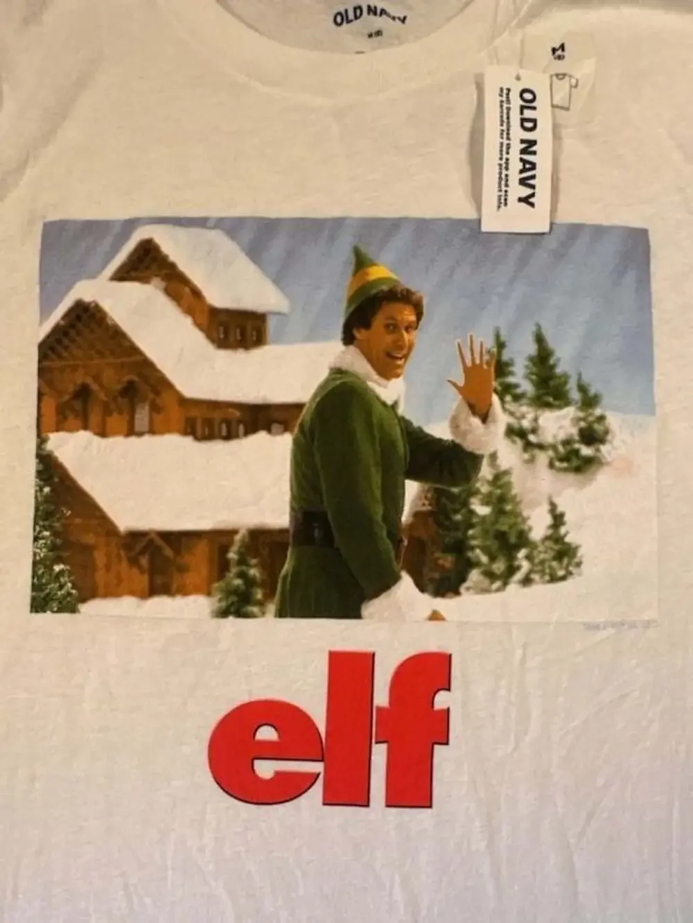 Old Navy Elf Will Ferrell Christmas Movie Graphic T-Shirt White Size M (8)